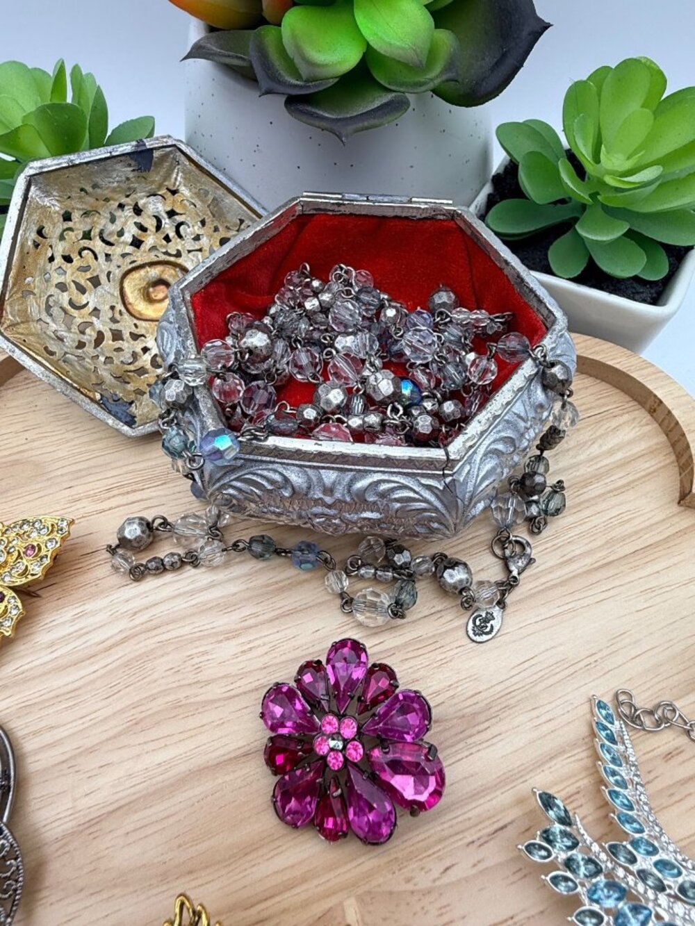 VTG Jewelry Lot Brooch Necklaces Earrings Jewelry Box Anne Klein 925 Prem Design - Picture 14 of 16